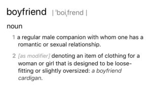 Written text about the definition of boyfriend