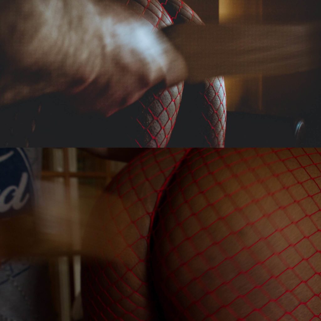 Diptych of Cara being spanked from either side in post titled Crash, Bang, Wallop